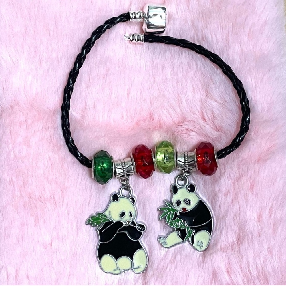 Panda Charm Rope Bracelet with Colorful Beads